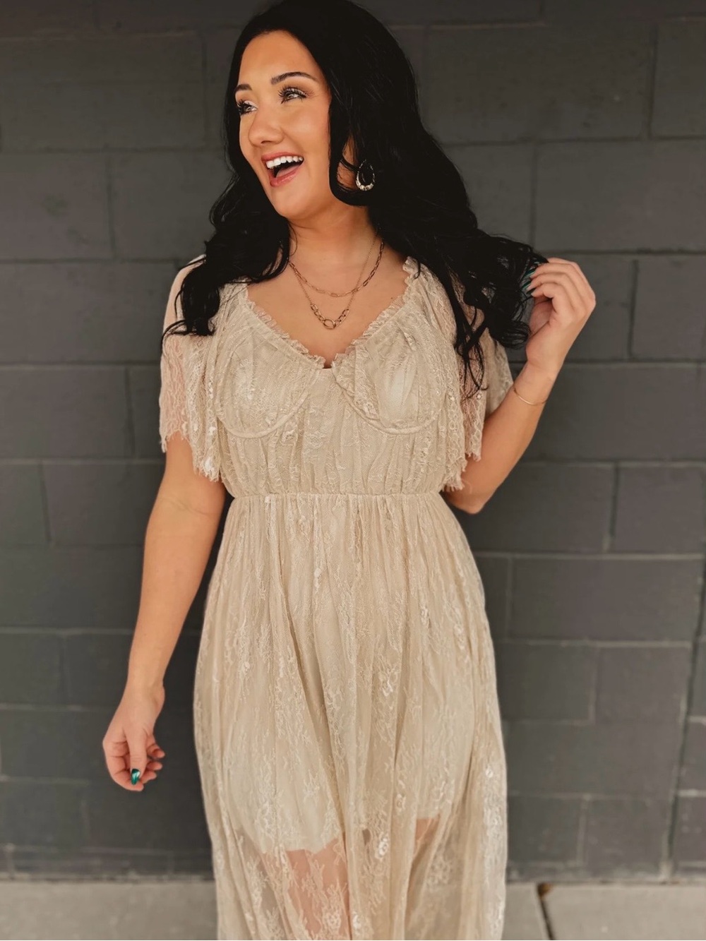 Wishlist Sheer Lace Maxi Dress in Ivory - Picture 3 of 6